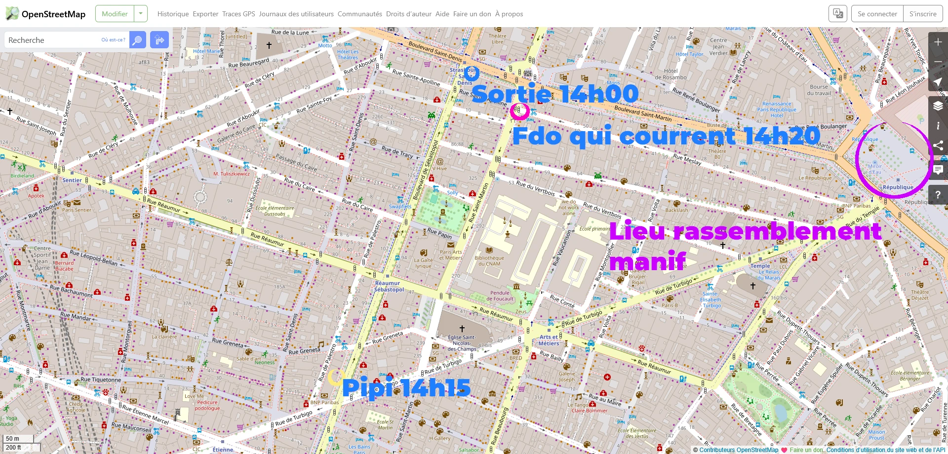 Plan de notre arrivée sur la manifestation